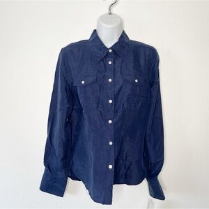 VTG Tommy Hilfiger Western Y2K Silk Button Down Blue Shirt 6P Cowboy NWT